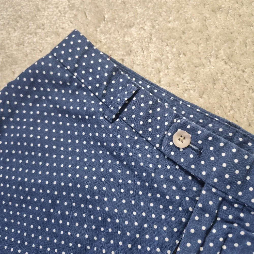 Peter Millar Shorts Mens ACTUAL 34 Blue Polka Dot Linen Blend Chino Coatal Beach